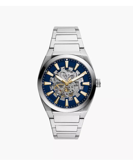 Fossil Metallic Everett 42 Mm Automatic Stainless Steel Watch for men