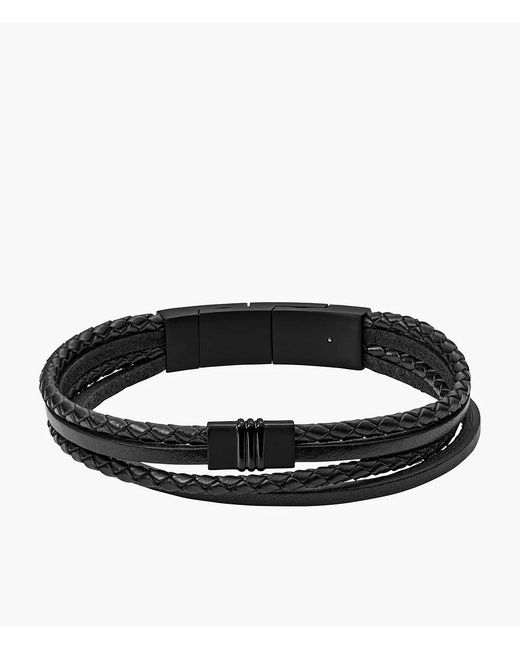 Fossil Multicolor Multi-strand Black Leather Bracelet Jewelry Jf03098001 for men