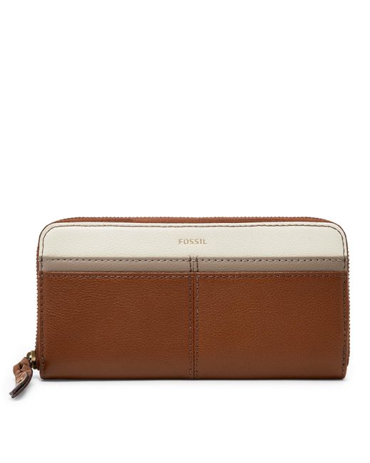 Fossil Leather Tara Zip Around Clutch in Brown Lyst
