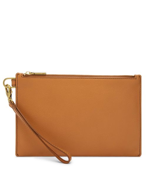 Fossil Leather Wristlet Pouch in Camel (Brown) | Lyst