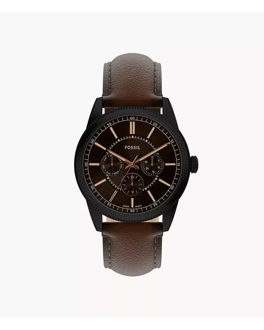 Fossil Black Pearson 42 Mm Multifunction Brown Leather Watch for men