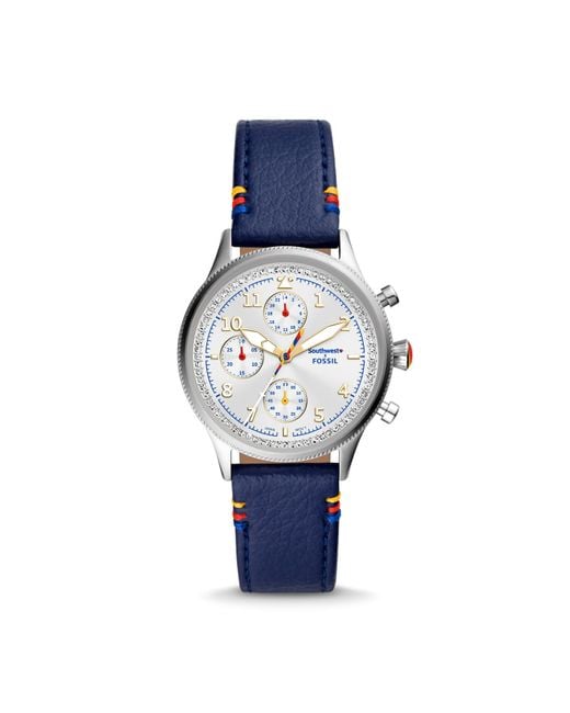 Fossil Southwest Airlines Limited Edition Retro Pilot Chronograph Blue Leather Watch