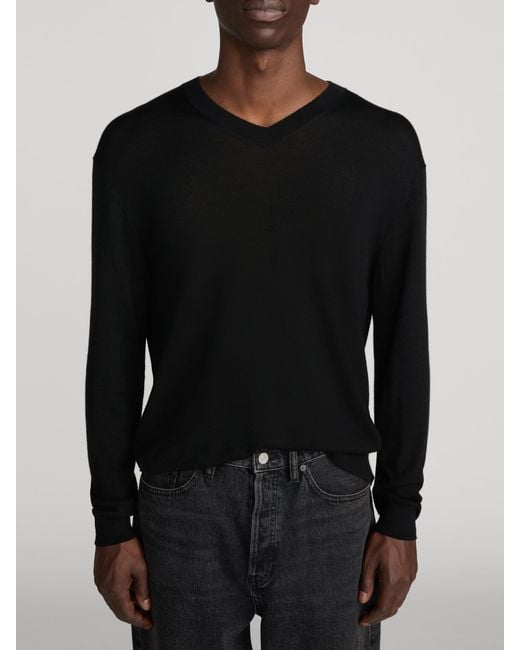 FRAME Black Fine Gauge V-neck Sweater for men