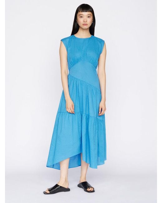 FRAME Blue Gathered Seam Dress