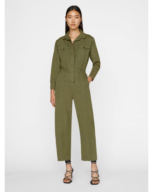 FRAME Green Cinched Twill Jumpsuit