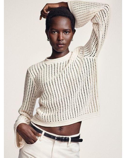 FRAME Natural The Crochet Bell Sweater