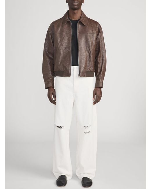 FRAME Brown Textured Leather Bomber