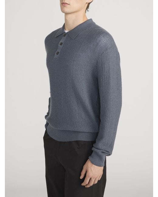 FRAME Blue Long Sleeve Polo Sweater for men