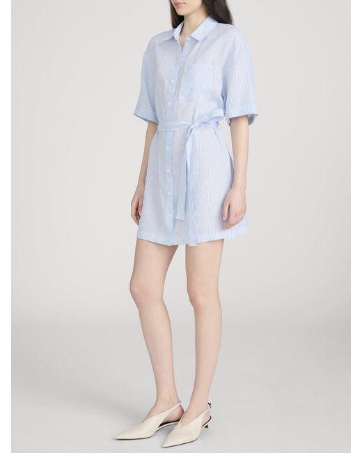 FRAME Blue The Linen Belted Dress Chambray