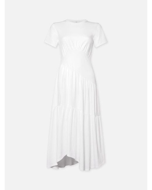 FRAME White Gathered Seam Short Sleeve Dress