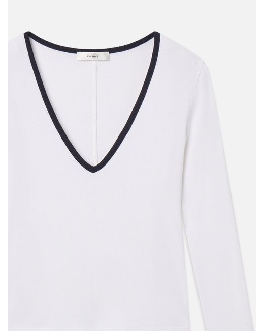 FRAME White The Sporty V Neck Top