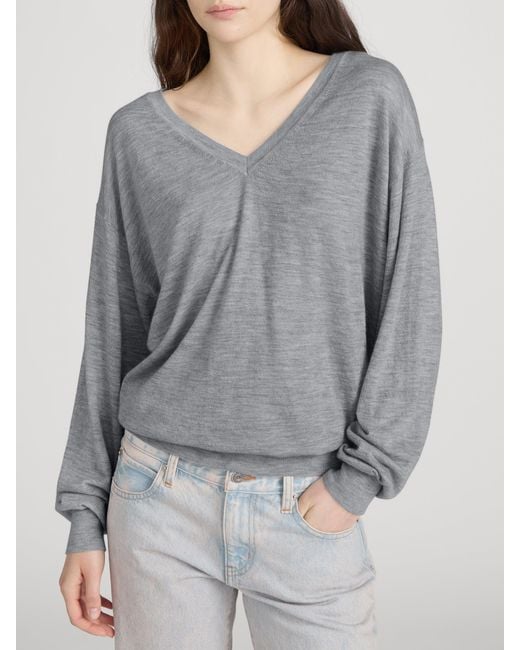 FRAME Gray The Cashmere V Neck Sweater