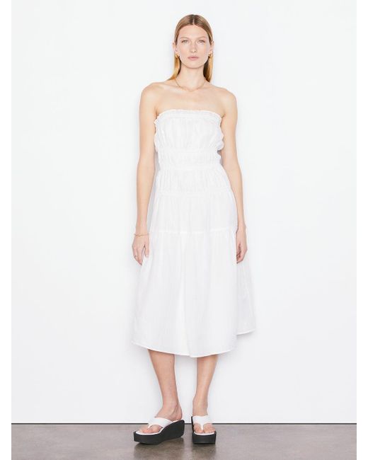 FRAME White Smocked Midi Dress