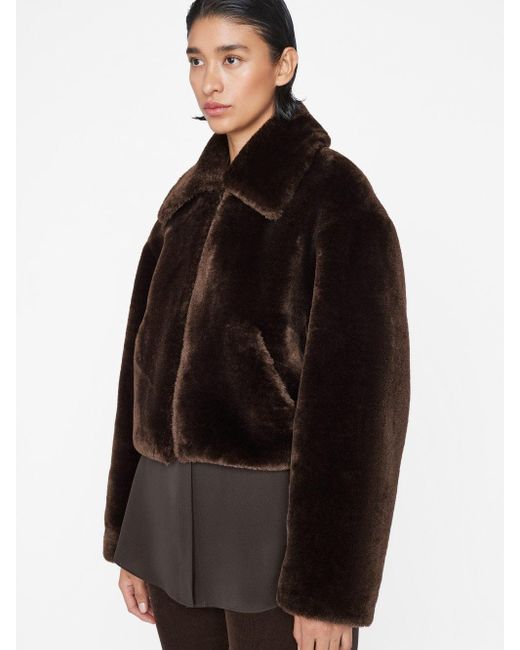 FRAME Black Faux Fur Zip Up Jacket