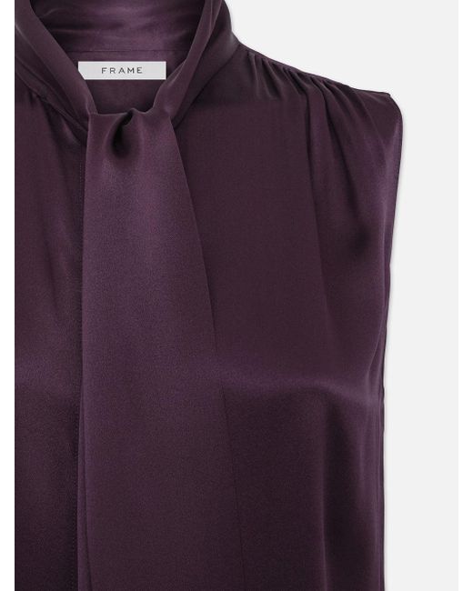 FRAME Purple Sleeveless Femme Tie Neck Blouse