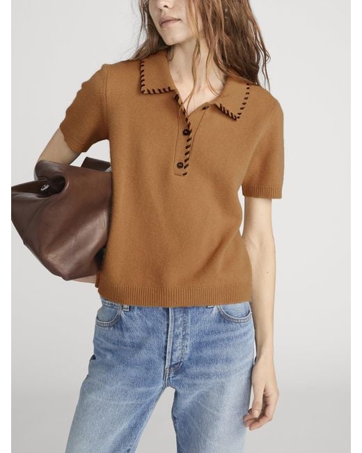 FRAME Natural The Leather Stitch Polo