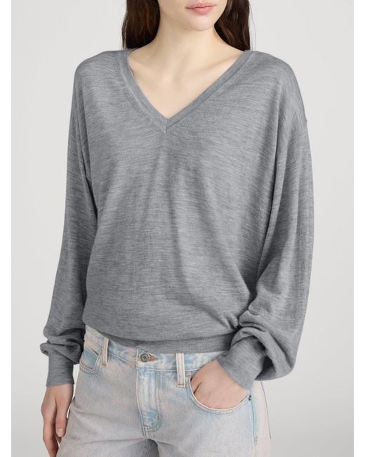 FRAME Gray The Cashmere V Neck Sweater