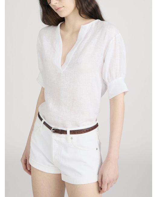 FRAME White The Linen V-neck Popover Top