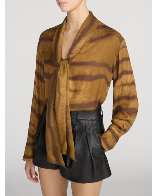 FRAME Brown The Silk Oversized Tie Shirt