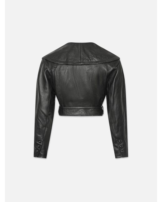 FRAME Black Cropped Belted Leather Jacket