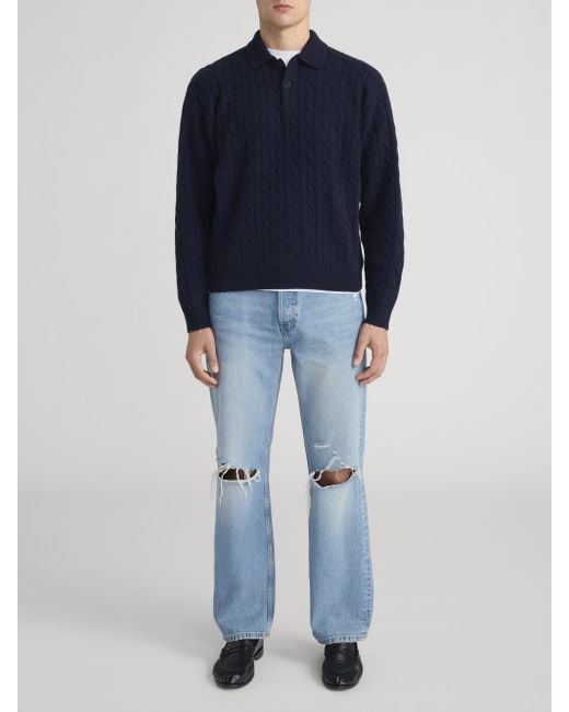 FRAME Blue Cable Polo Sweater for men