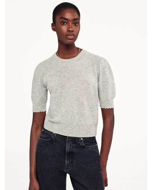 FRAME Gray Pointelle Puff Sleeve Sweater