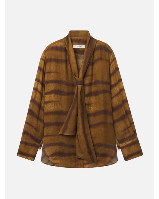 FRAME Brown The Silk Oversized Tie Shirt