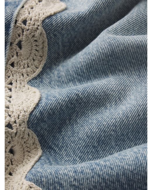 FRAME Blue The Crochet Bow Crop