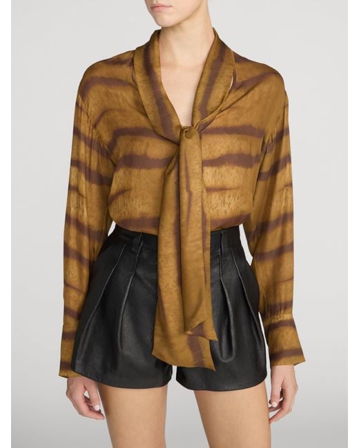 FRAME Brown The Silk Oversized Tie Shirt