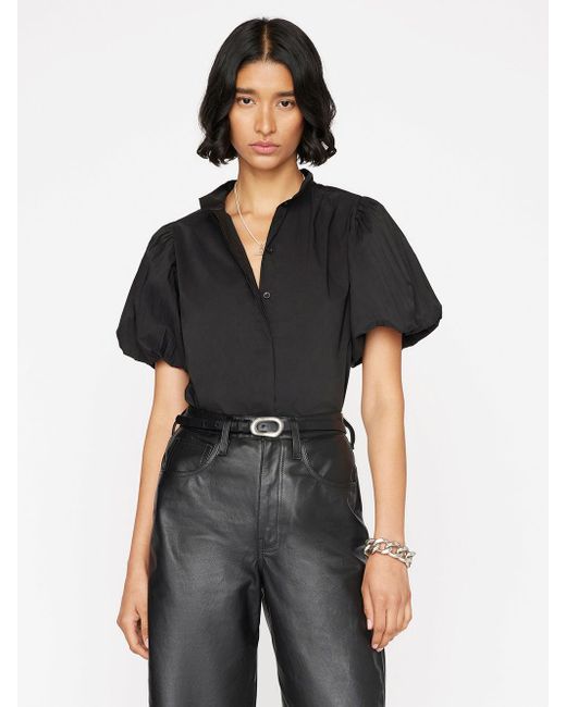 FRAME Pleated Puff Sleeve Top in Black | Lyst
