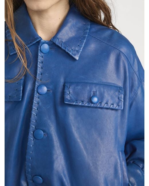 FRAME Blue The Leather Bubble Jacket