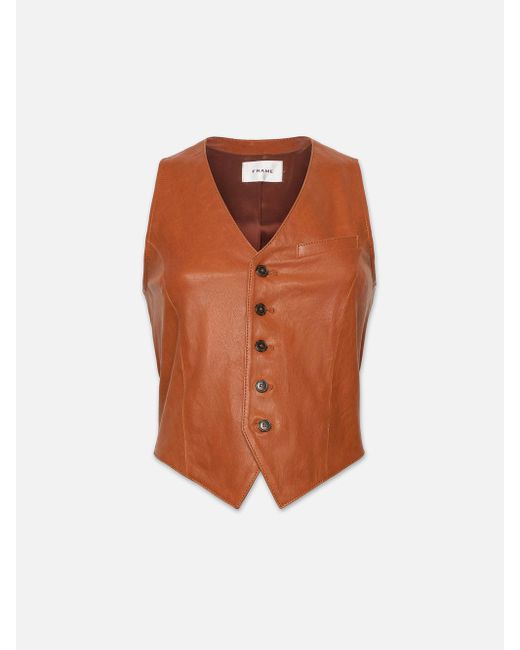 FRAME Brown Button Up Leather Vest