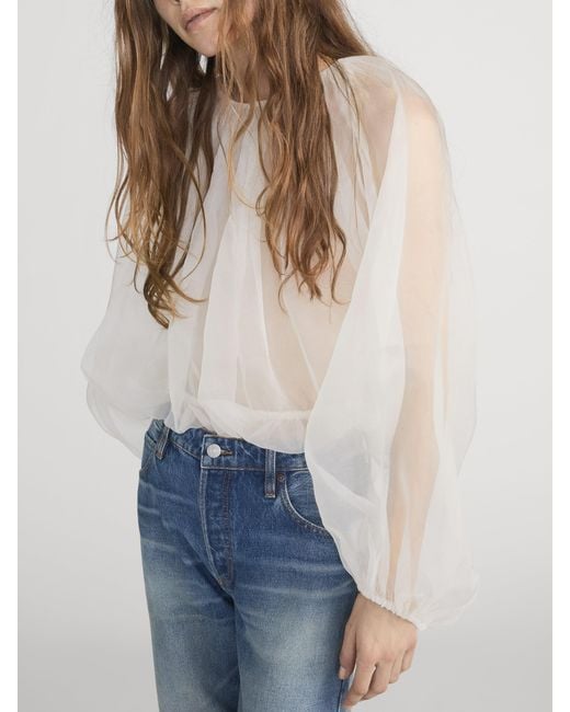 FRAME White The Sheer Balloon Blouse