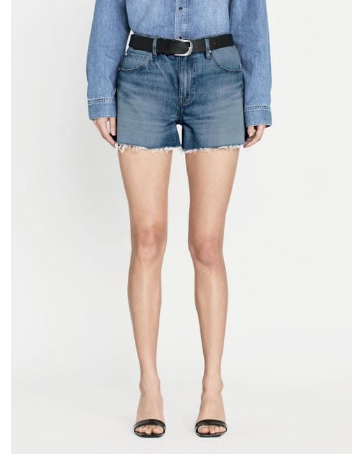 FRAME Blue The Vintage Relaxed Short Raw Fray
