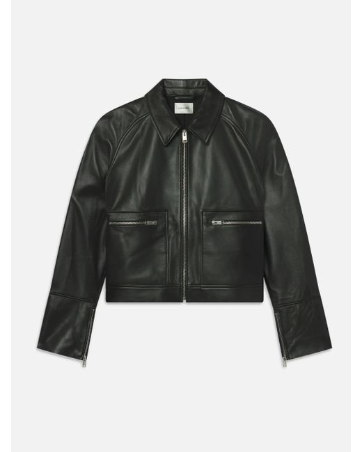 FRAME Black The Leather Zip Front Jacket