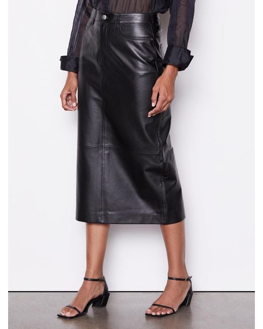 FRAME Black Leather Midi Skirt