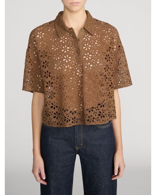 FRAME Brown The Downing Eyelet Polo