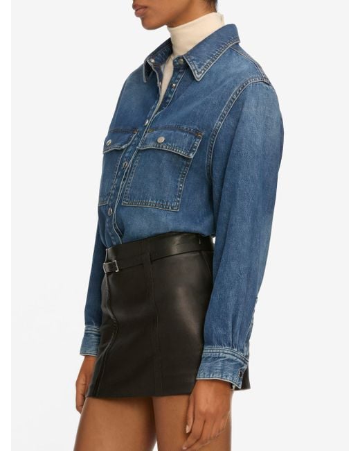FRAME Blue The Long Sleeve Hi-low Shirt