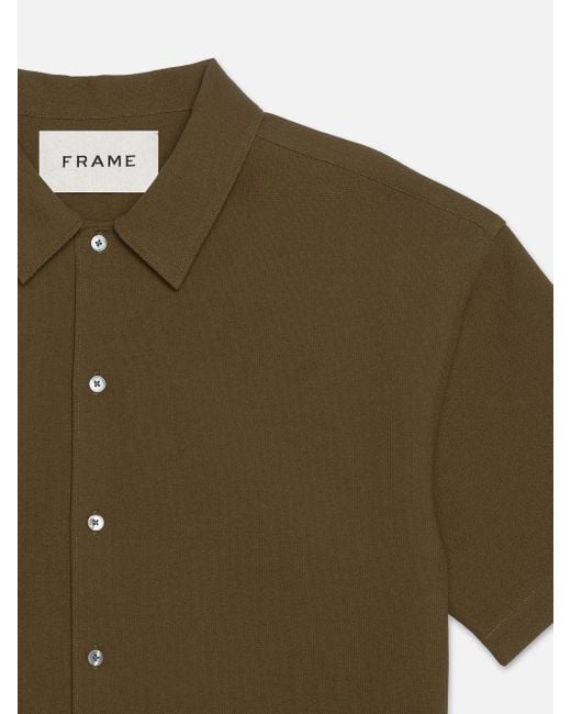 FRAME Green Waffle Textured Short Sleeve Shirt for men