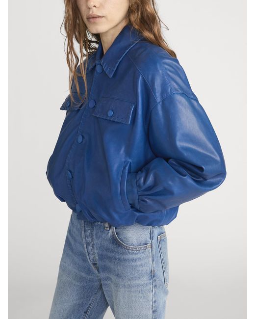 FRAME Blue The Leather Bubble Jacket