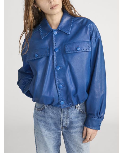 FRAME Blue The Leather Bubble Jacket
