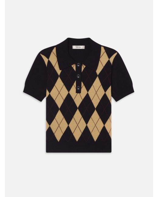 FRAME Black The Argyle Short Sleeve Polo