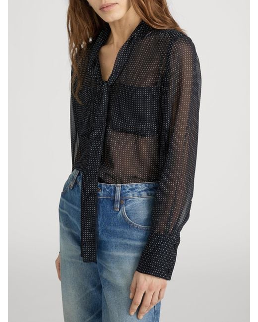FRAME Blue Polka Dot Modern Tie Blouse