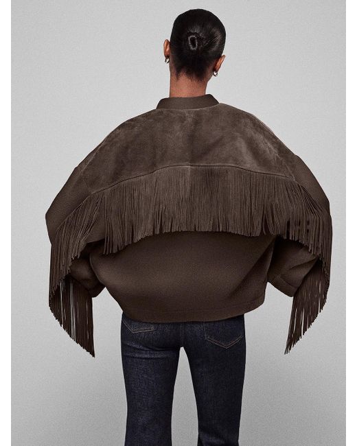 FRAME Black Mix Suede Fringe Coat