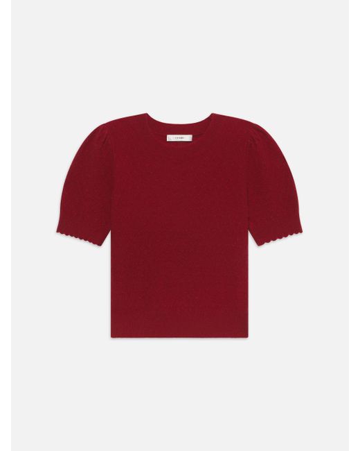 FRAME Red Pointelle Puff Sleeve Sweater