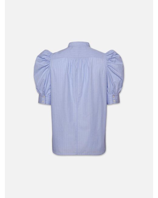 FRAME Blue Ruched Puff Sleeve Shirt