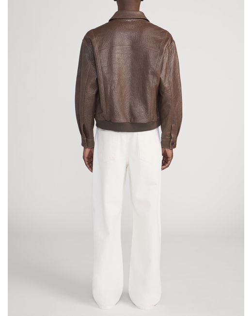 FRAME Brown Textured Leather Bomber