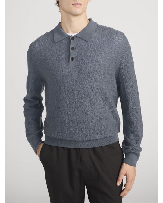 FRAME Blue Long Sleeve Polo Sweater for men
