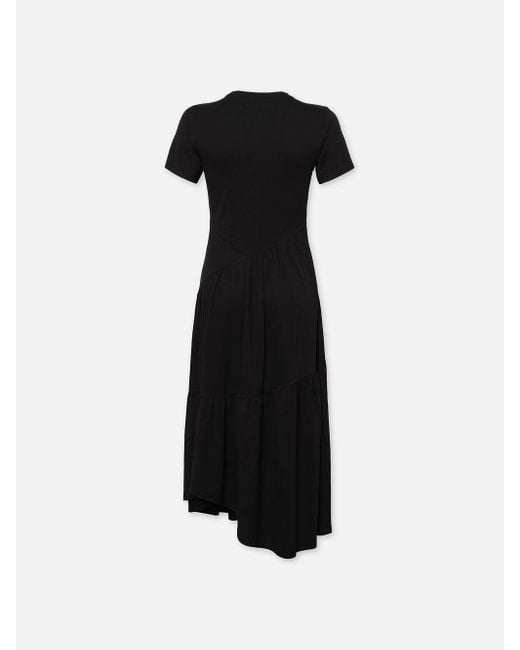 FRAME Black Gathered Seam Short Sleeve Dress