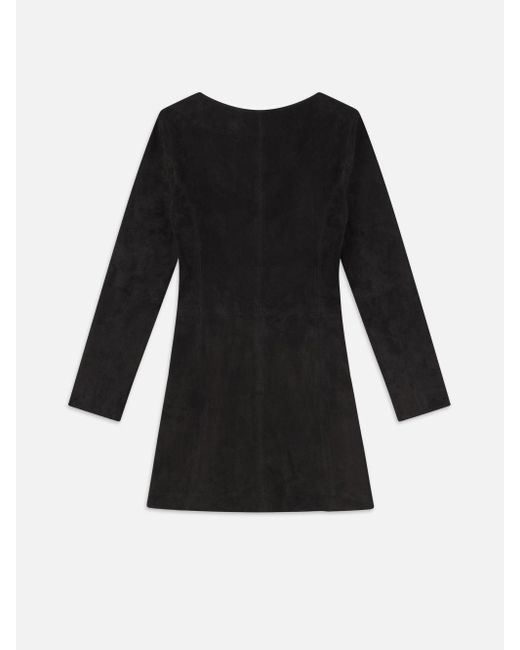 FRAME Black Suede Button Front Mini Dress